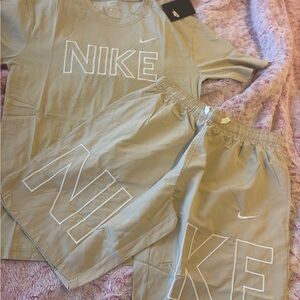 Nike Tan Athletic Two-Piece Set with White Embroidery